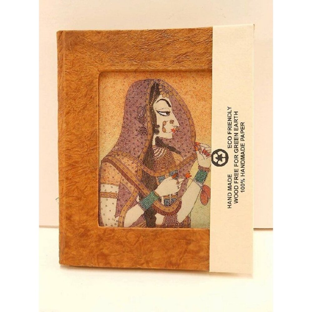 Eco Friendly Handmade Paper Journal w/ Gemstone Painting on Cover (Brown)